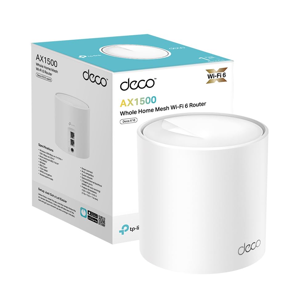 TP-Link Deco X10 Mesh WLAN Set (1 Pack), Wi-Fi 6 AX1500 Dual Band Repeater &amp; Router, 2X Gigabit Port