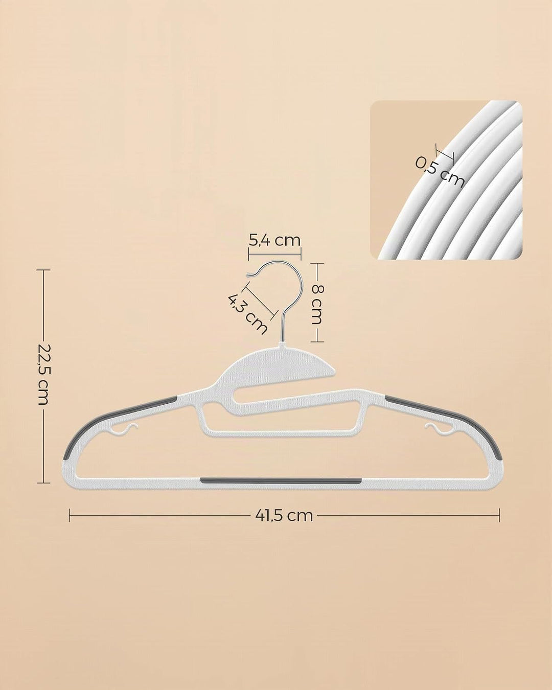 SONGMICS Kleiderbügel Kunststoff, 50er Set, Bügel mit U-förmiger Öffnung, platzsparend, 0,5 cm dick,