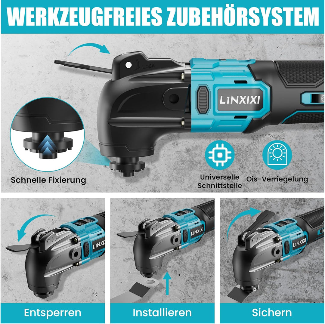 Akku Multitool kompatibel mit Makita 18V Akku, Multifunktionswerkzeug mit 6 Geschwindigkeiten, 8.500