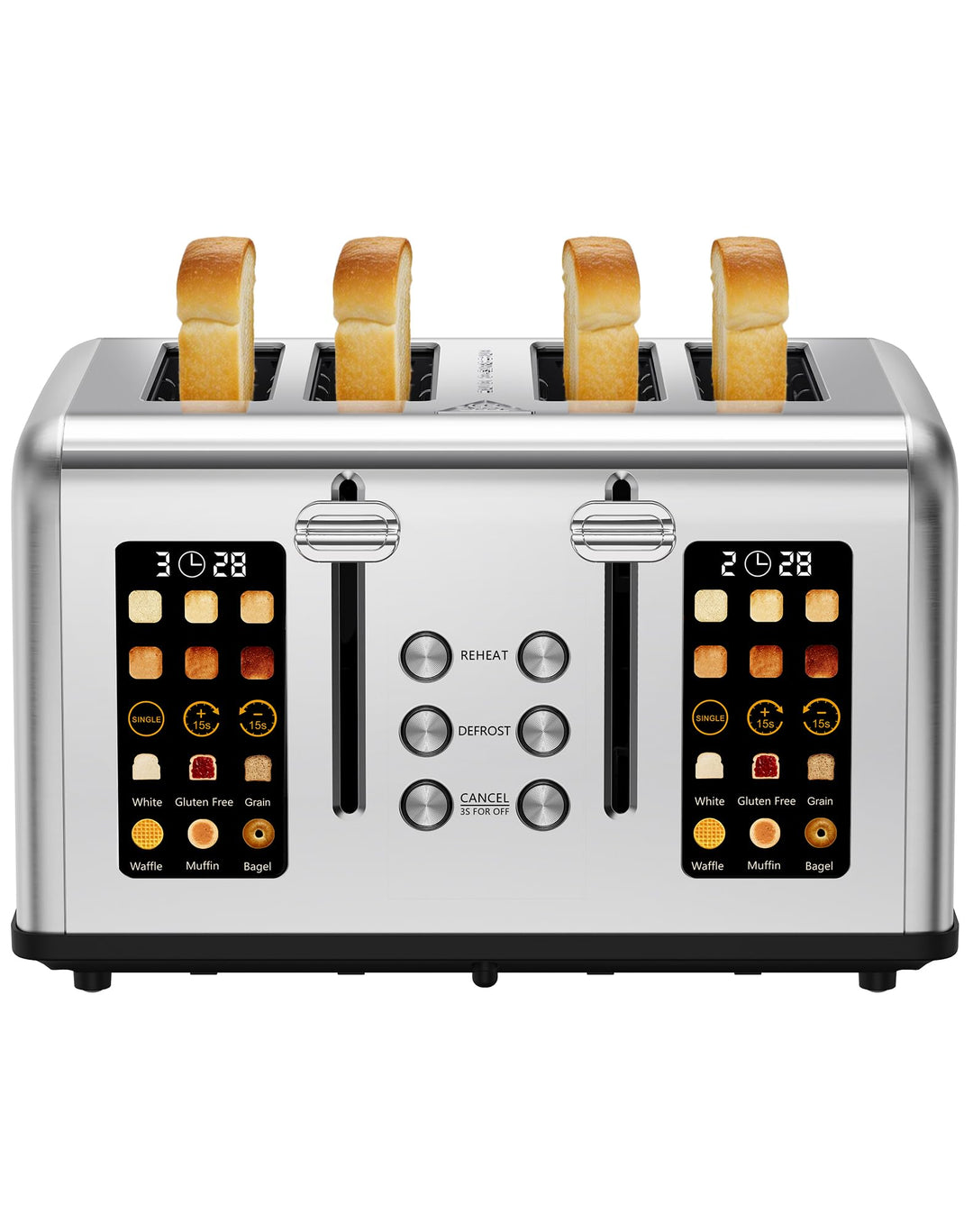 Toaster 4 Scheiben, LED-Touchscreen, Edelstahl Langschlitztoaster, 6 Bräunungsstufen, 6 Brotprogramm