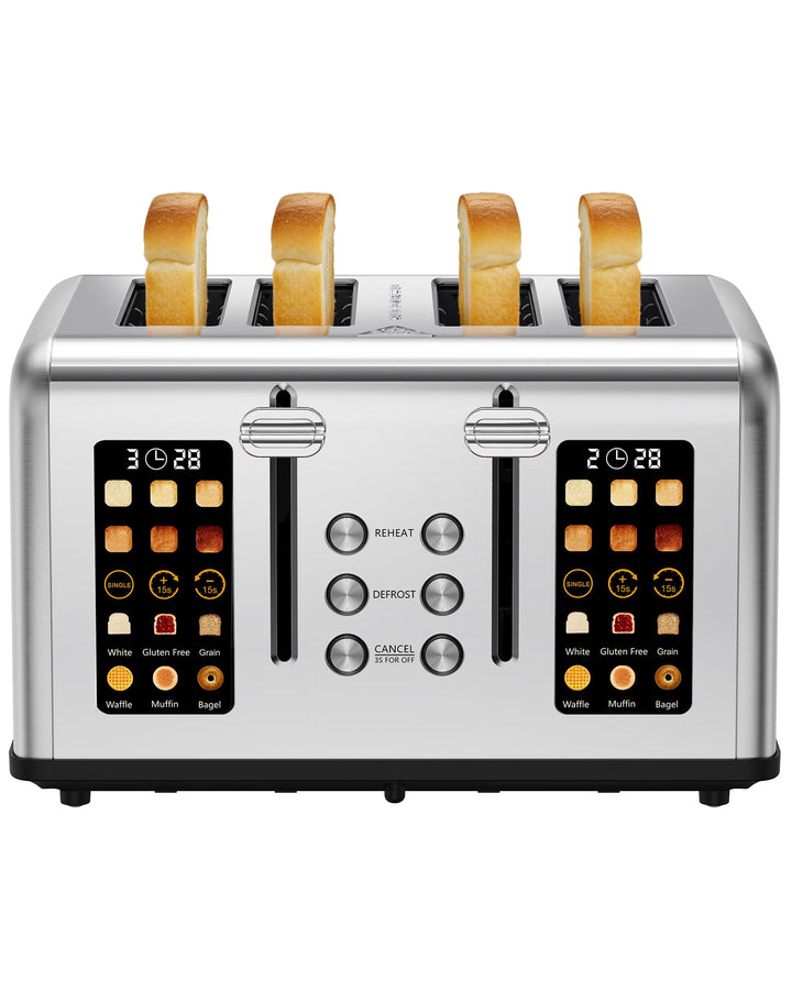 Toaster 4 Scheiben, LED-Touchscreen, Edelstahl Langschlitztoaster, 6 Bräunungsstufen, 6 Brotprogramm