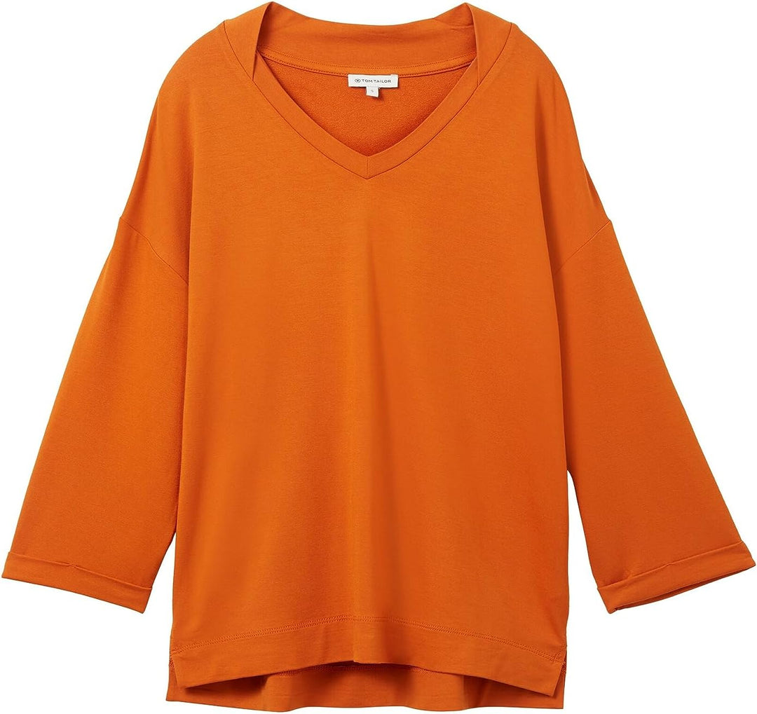 TOM TAILOR Damen Basic T-Shirt mit 3/4-Arm &amp; V-Ausschnitt XL 19772-gold Flame Orange, XL 19772-gold