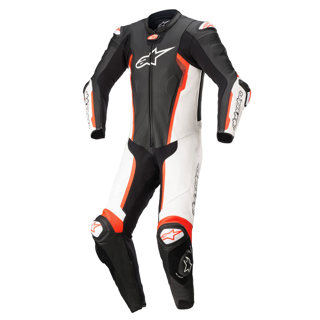 Alpinestars Missile V2 1-Teiler Motorrad Lederkombi, schwarz/weiss/rot, 56 56 Schwarz/Weiss/Rot fluo