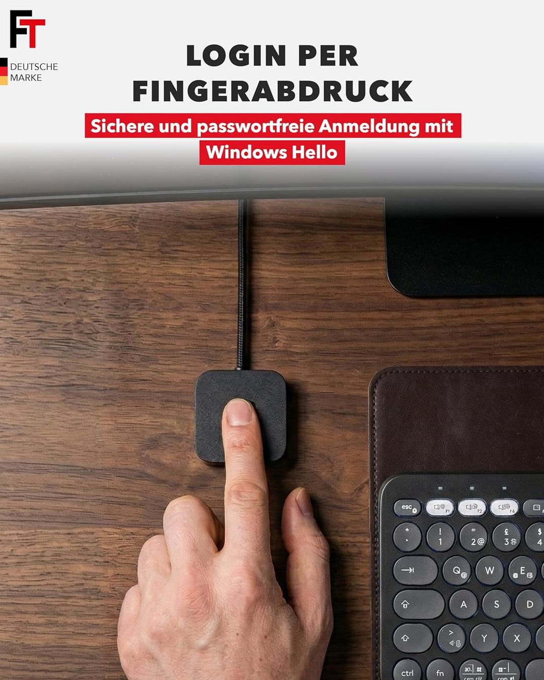 FeinTech FPS400 USB 3.0 Hub mit Fingerabdruck-Sensor für Windows Hello mit USB-Hub, mit USB-Hub