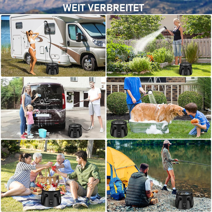 Spopal Campingdusche Tragbare, Campingdusche mit 20L Klappbarer Eimer, 6000mAh Camping Dusche Akku,