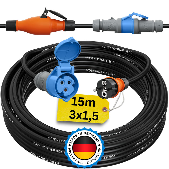 netbote24 CEE Kupplung Schuko Adapterkabel Camping Caravan Boot Campingkabel H07RN-F 3x1,5 mm² IP44
