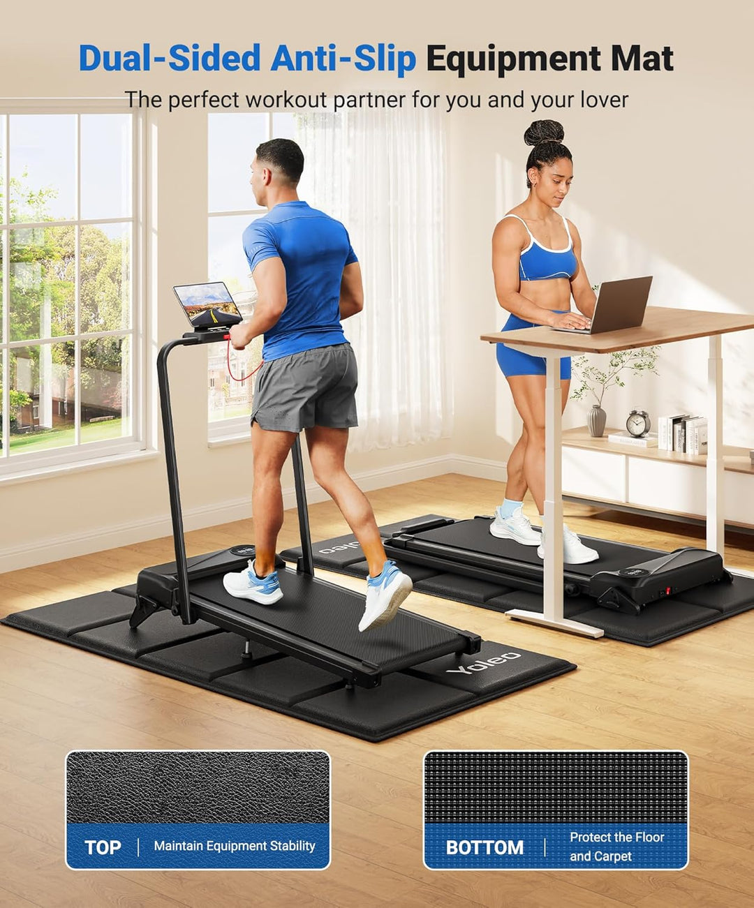 YOLEO Faltbare Laufbandmatte-160x75cm (1/4" dick) Rutschfester Fitnessstudio-Bodenschutz für Teppich