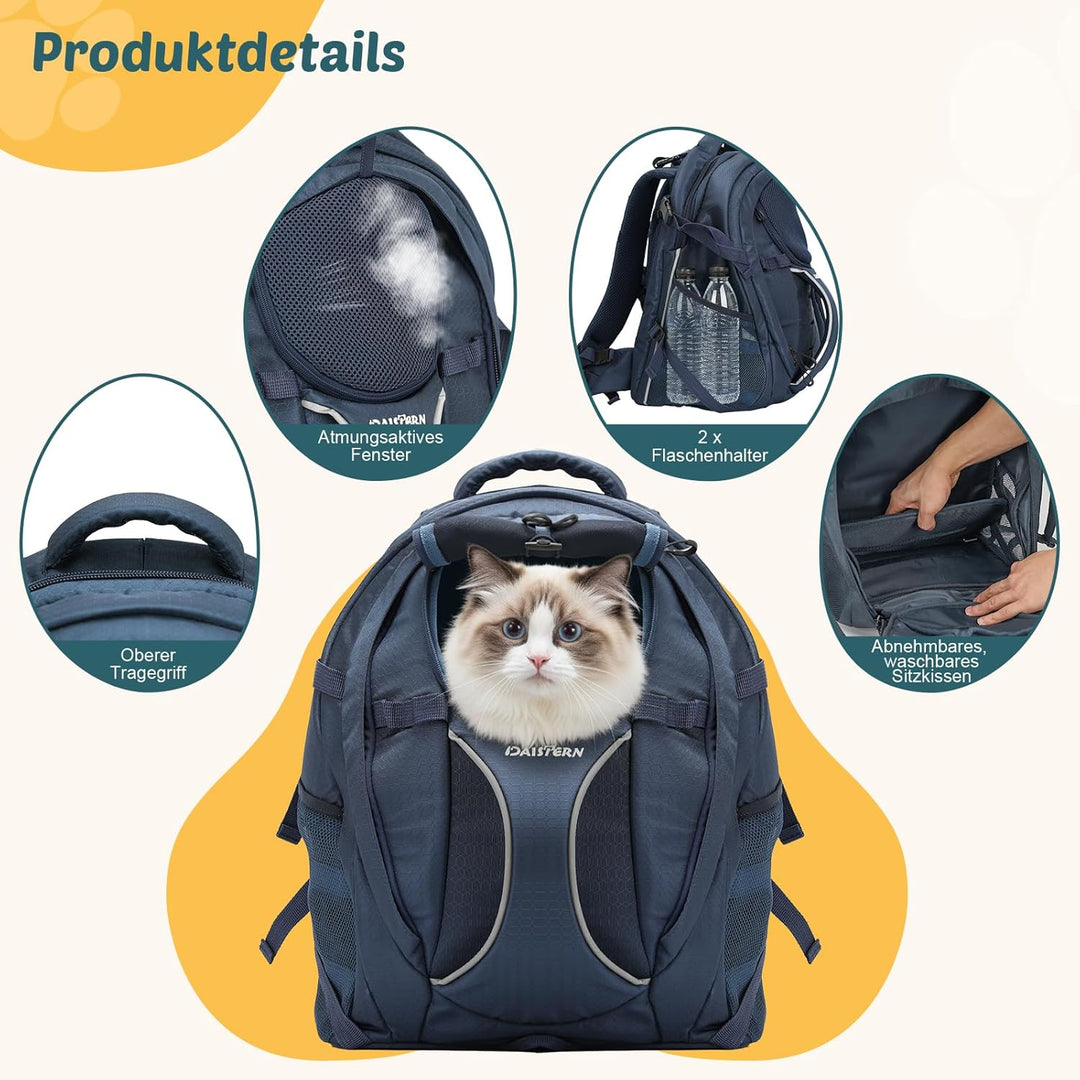 Hunderucksack Wandern bis 8KG, Ergonomischer Katzenrucksack mit Laptopfach &amp; Bequemes Sitzkissen, be