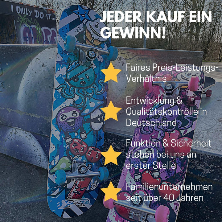 BEST SPORTING Skateboard A3 Kid Octopus – Skateboard 78 cm für Kinder mit rutschfestem Deck – 7-lagi
