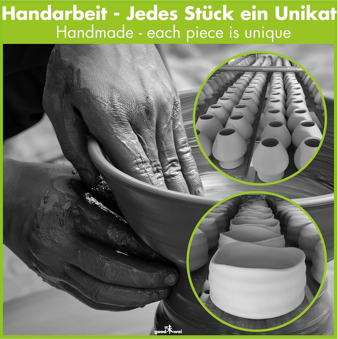 Goodwei Matcha Set mit Matcha Besen, Matcha Schale und Besenhalter aus Keramik | Geschenkset (Shiro)