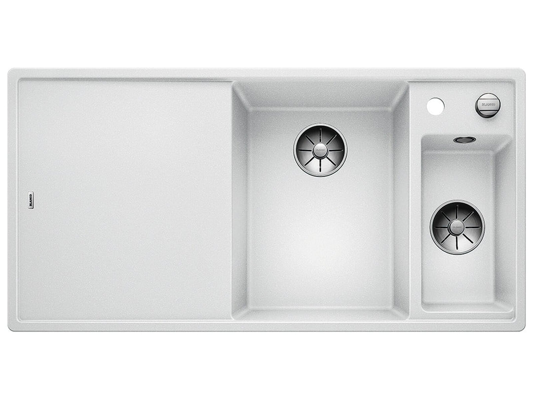 BLANCO AXIA III 6 S | SILGRANIT weiss | Einbauart: Einbau von Oben | Hauptbecken rechts | mit Holzsc