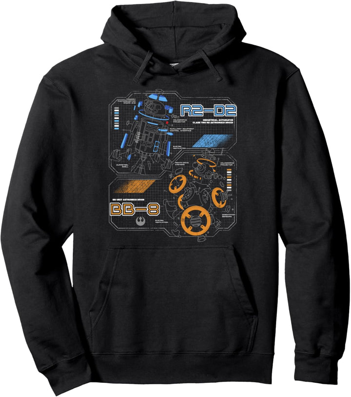 Star Wars The Last Jedi BB-8 And R2-D2 Schematics Poster Pullover Hoodie