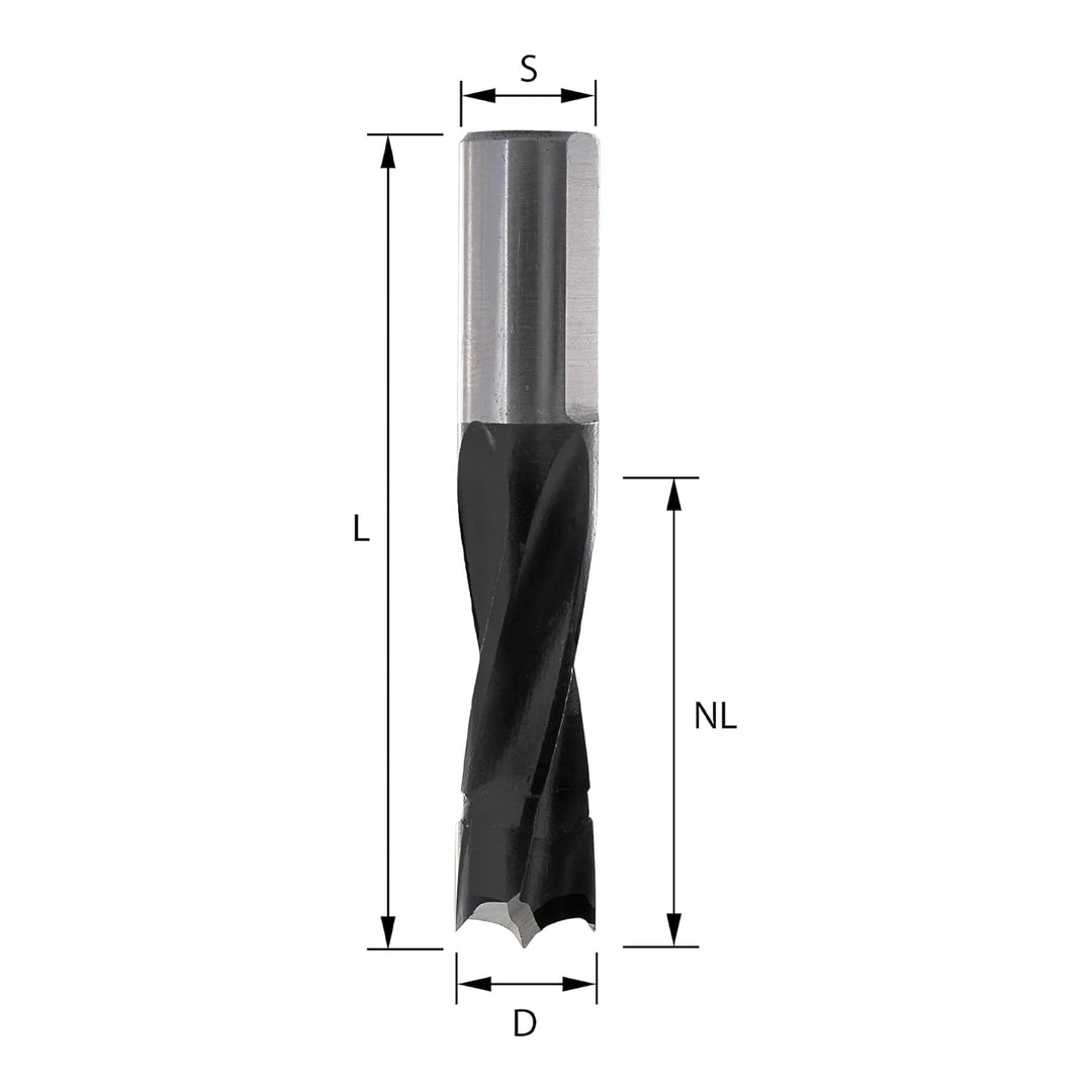ENT 22041 Dübelbohrer HW, Schaft (S) 10 mm, Durchmesser (D) 5 mm, NL 30 mm, SL 20 mm, L 57,5 mm, Rec