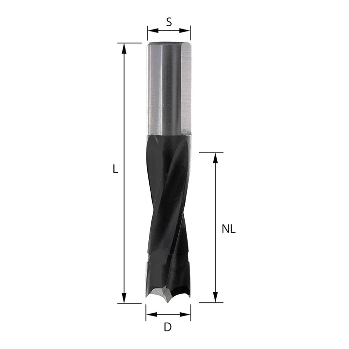 ENT 22041 Dübelbohrer HW, Schaft (S) 10 mm, Durchmesser (D) 5 mm, NL 30 mm, SL 20 mm, L 57,5 mm, Rec