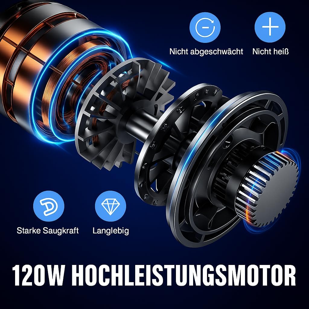 Handstaubsauger Akku mit 10.000Pa Starke Saugkraft,Kabelloser Staubsauger mit HEPA-Filter &amp; Aufsätze