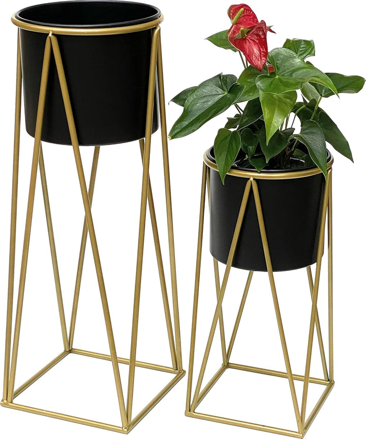 DanDiBo Blumenhocker mit Topf Metall Gold Schwarz 2er Set Blumenständer 96046 Blumensäule Modern Pfl