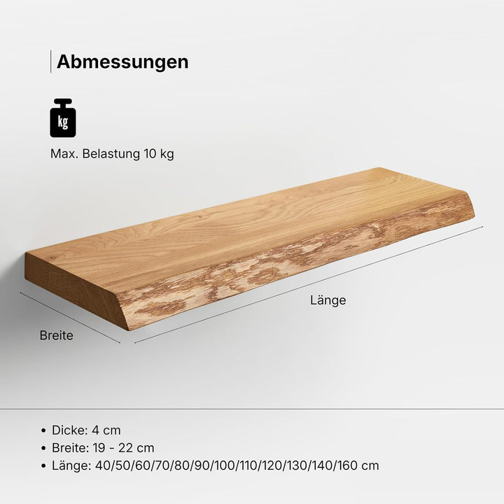 1 Original BestLoft® Wandregal Ruby mit Baumkante aus Eiche Wandboard (70cm) Baumkante 70cm, Baumkan