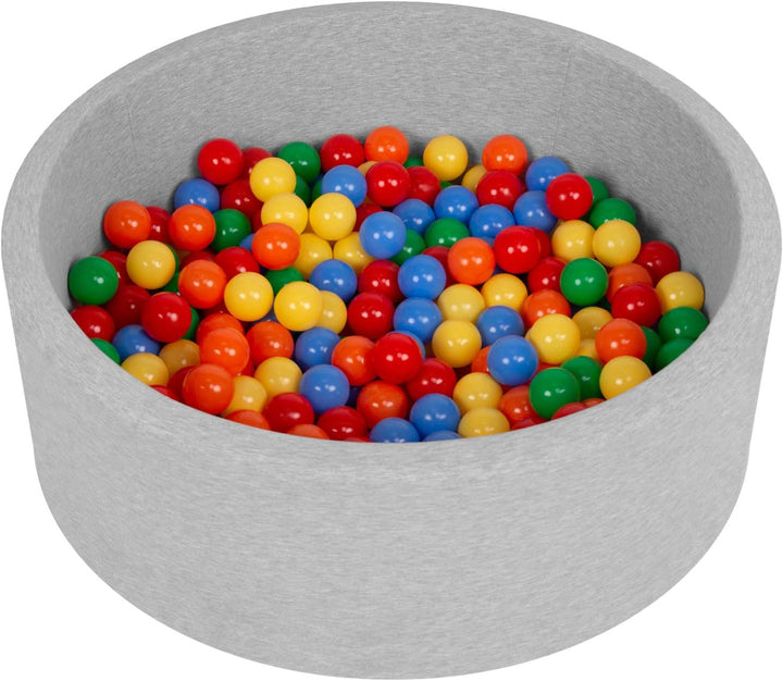 SELONIS Bällebad Bällepool Für Baby Kinder 90X30cm/200 Bälle Rund, Hellgrau: Gelb/Grün/Blau/Rot/Oran