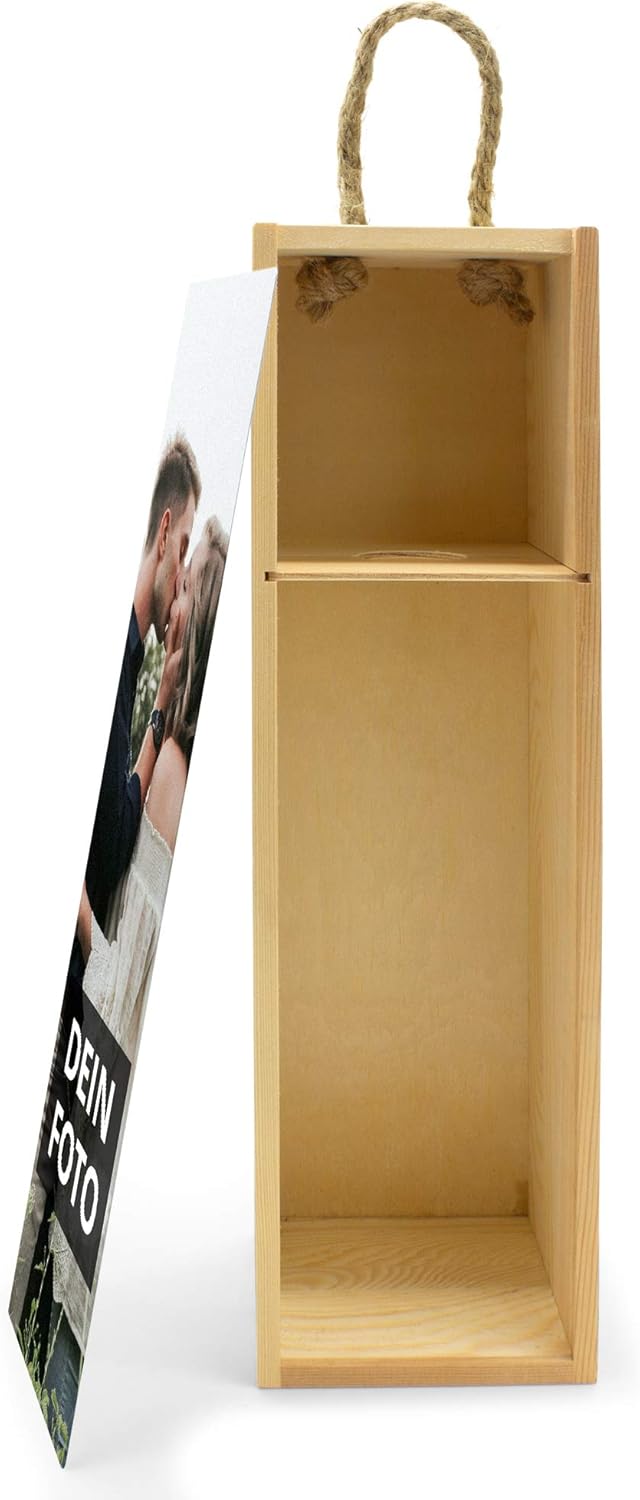 PhotoFancy® - Weinkiste mit eigenem Foto selbst gestalten – Weinbox mit deinem Motiv mit Tragekordel