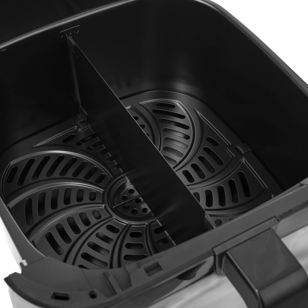 LEHMANN Heissluftfritteuse 8L, Airfryer mit Sichtfenster, Trenneinsatz für 2 Kammern, 12 Programmen,