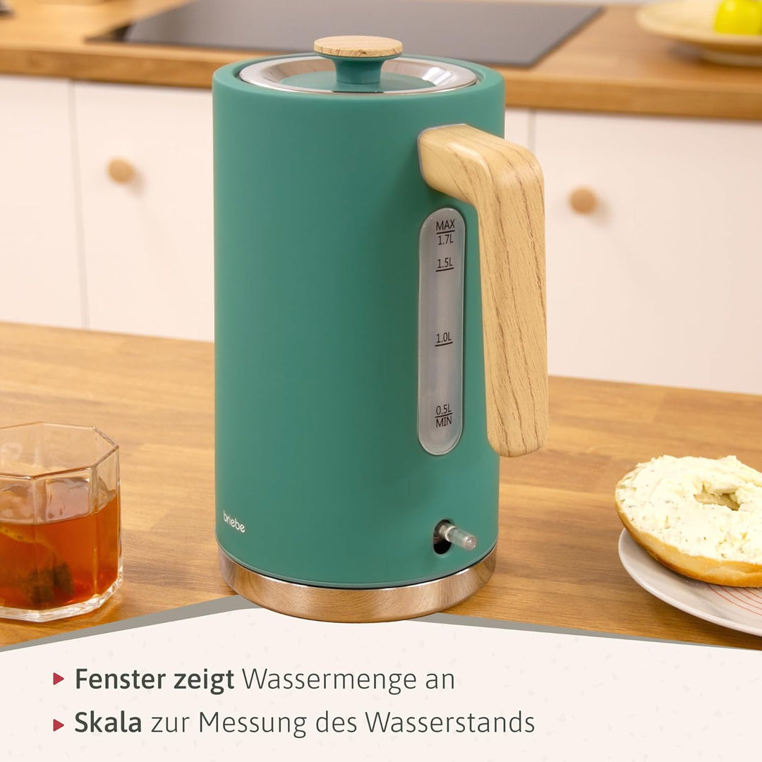 briebe Nordic Wasserkocher 1,7L Elektrischer Teekocher 2200W Schnell Aufheizender, BPA-frei, 360° So