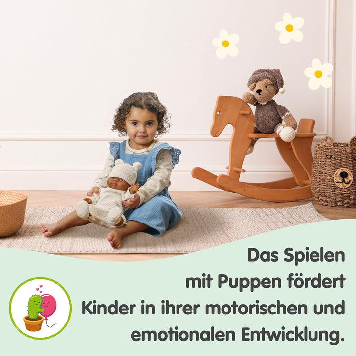 Heless 2480 - Puppenkleidung aus 100% Bio-Baumwolle, Strickstrampler in Ecru für Puppen und Kuschelt