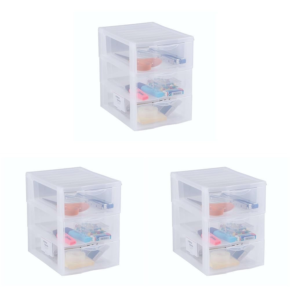 SUNDIS Orgamix, schubladenbox aus Kunststoff, 3 transparente Schubladen im Format A5, Höhe 25,5 cm,
