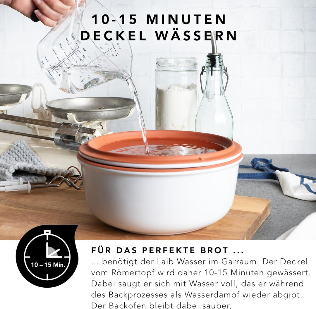 Römertopf Brotbacktopf aus Naturton bis zu ca. 1.000g Backgut, für natürliches Brotbacken, Weiss Wei