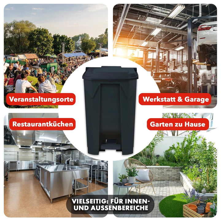 Floordirekt Mülleimer 80 Liter, grauer Deckel, Abfalleimer für Küche und Büro, Mülltrennsystem, Tret
