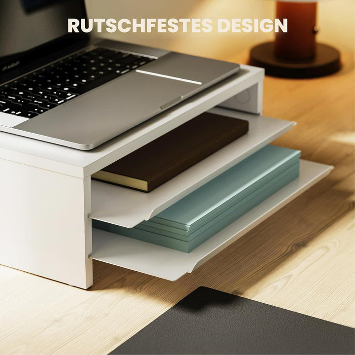 Fenge Monitorständer, Monitorerhöhung mit Ablage, Holz und Metall, Schreibtisch-Organizer für Zuhaus