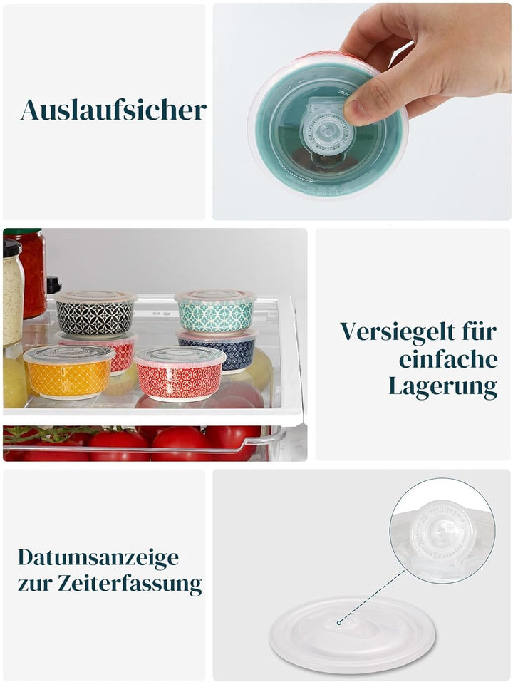 DOWAN Creme Brulee Schälchen mit Deckeln, 6 X 120ml Porzellan Souffle Förmchen Backofenfest, Auflauf