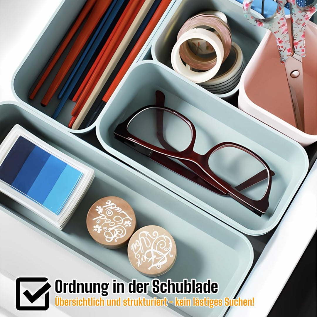 1x Schubladen-Organizer Set Aufbewahrungs-Box Einteiler verstellbar pastell-grün Set-pastellgrün, Se