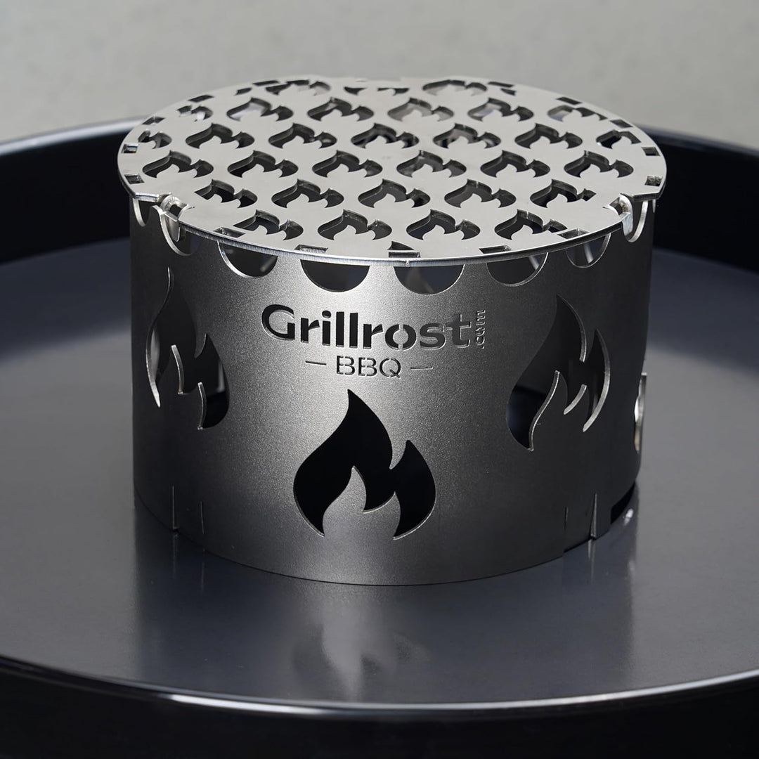 Edelstahl Grilleinsatz für alle Feuerplatten mit 20cm Feuerloch mit Flammenbranding Grilleinsatz Ø 2