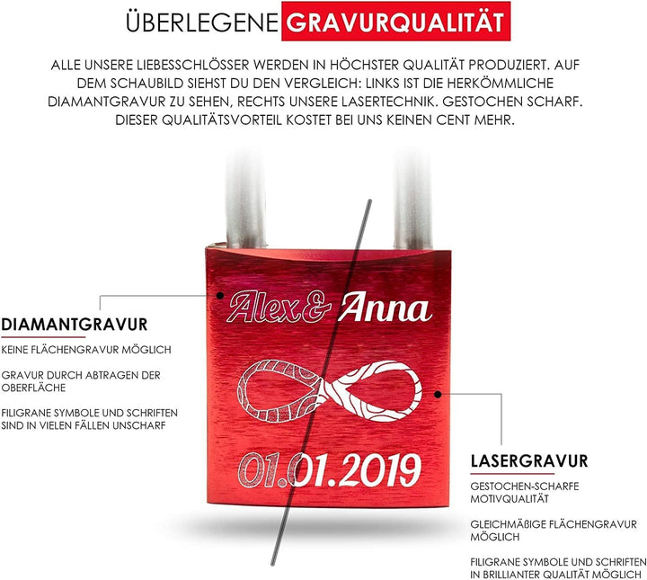 Geschenkfreude Liebesschloss mit Gravur und Schlüssel/Dein einzigartiges Liebes Schloss mit Gravur -