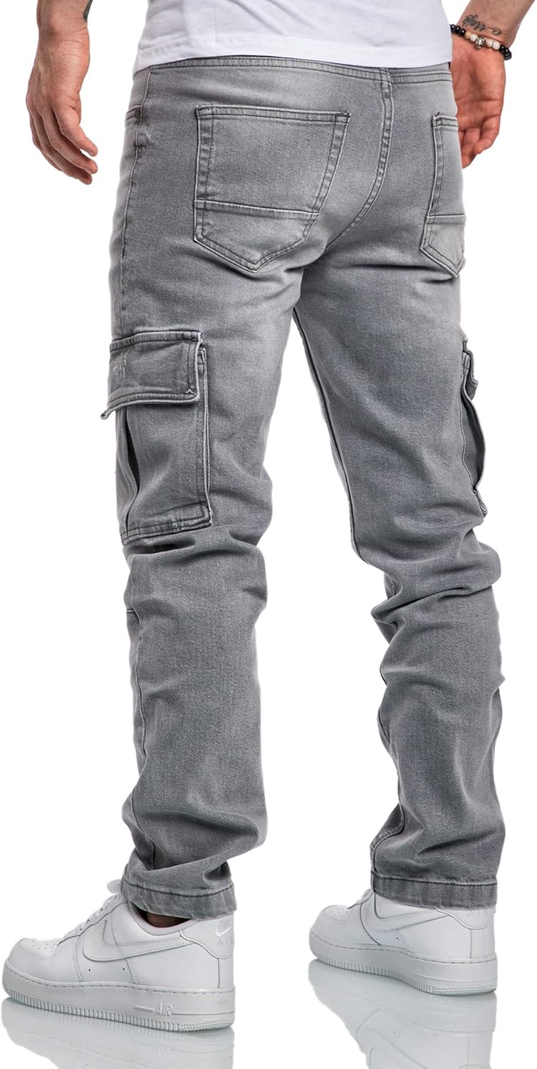 Amaci&Sons Herren Cargo Jeans Regular Slim Denim Hose Destroyed 7985 29W / 30L Hellgrau, 29W / 30L H