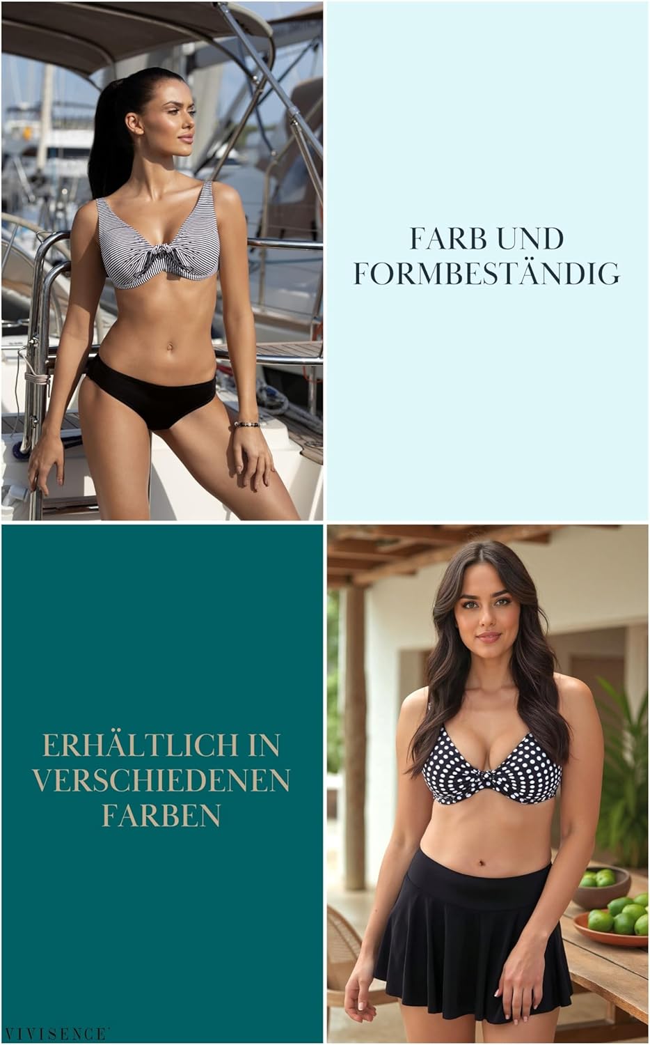 VIVISENCE Bikini BH Dame Bademode Soft Cups Gestreift Regulierbar EU 3203 95D Gepunktet, 95D Gepunkt