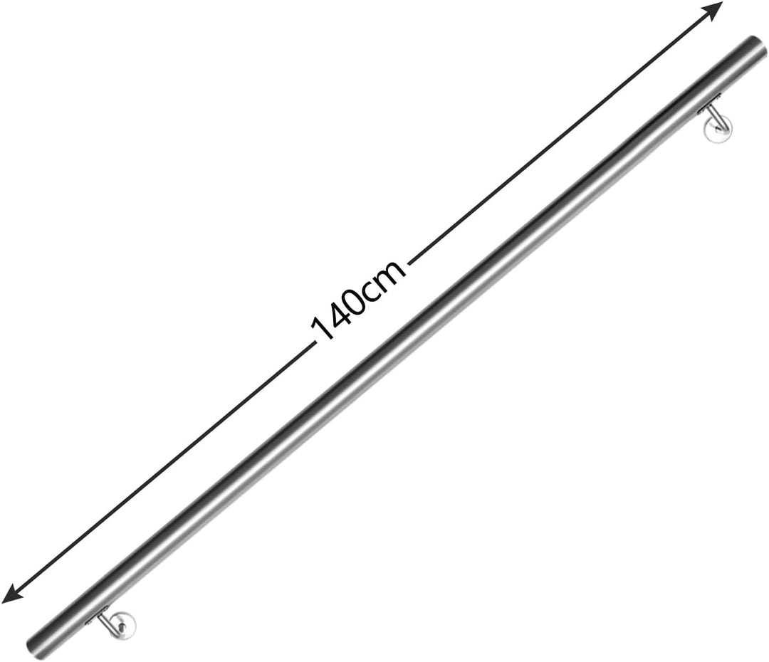 Sonnewelt Edelstahl Handlauf 42mm geschliffen Wandhandlauf mit leicht gewölbter Endkappe 140 cm 140c