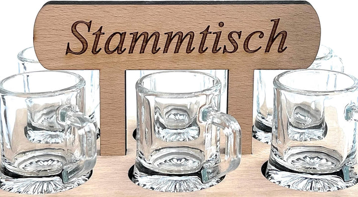 DanDiBo Schnapsbrett 20 cm mit Gravur Stammtisch mit 6 Gläser Schnapslatte Schnapsleiste