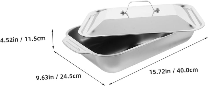 DOITOOL Bräter mit Deckel Klein aus Edelstahl Rechteckig Heavy Duty Backform für Cakes und Pizza zum
