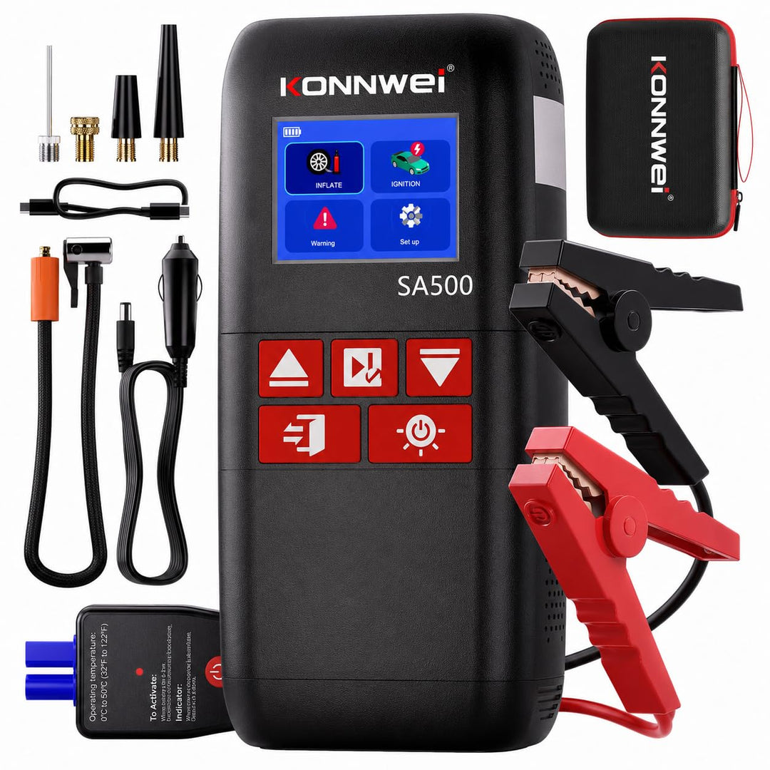 KONNWEI 4-in-1 Starthilfe Powerbank für PKW mit Kompressor | Batteriestarter mit LED-Licht und Power