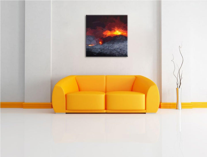 Pixxprint Gewaltiger Ausbruch eines Vulkans als Leinwandbild/Grösse: 70x70 cm/Wandbild/Kunstdruck/fe