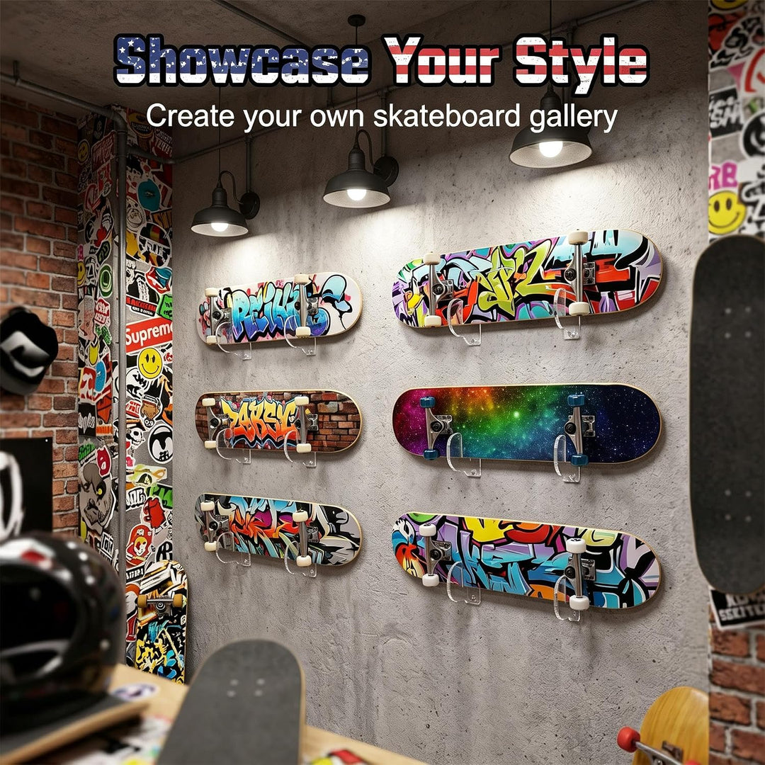 BiJun Skateboard- und Snowboard-Wandhalterung - Acryl, Horizontale Halterung, Aufbewahrung, Aufhänge