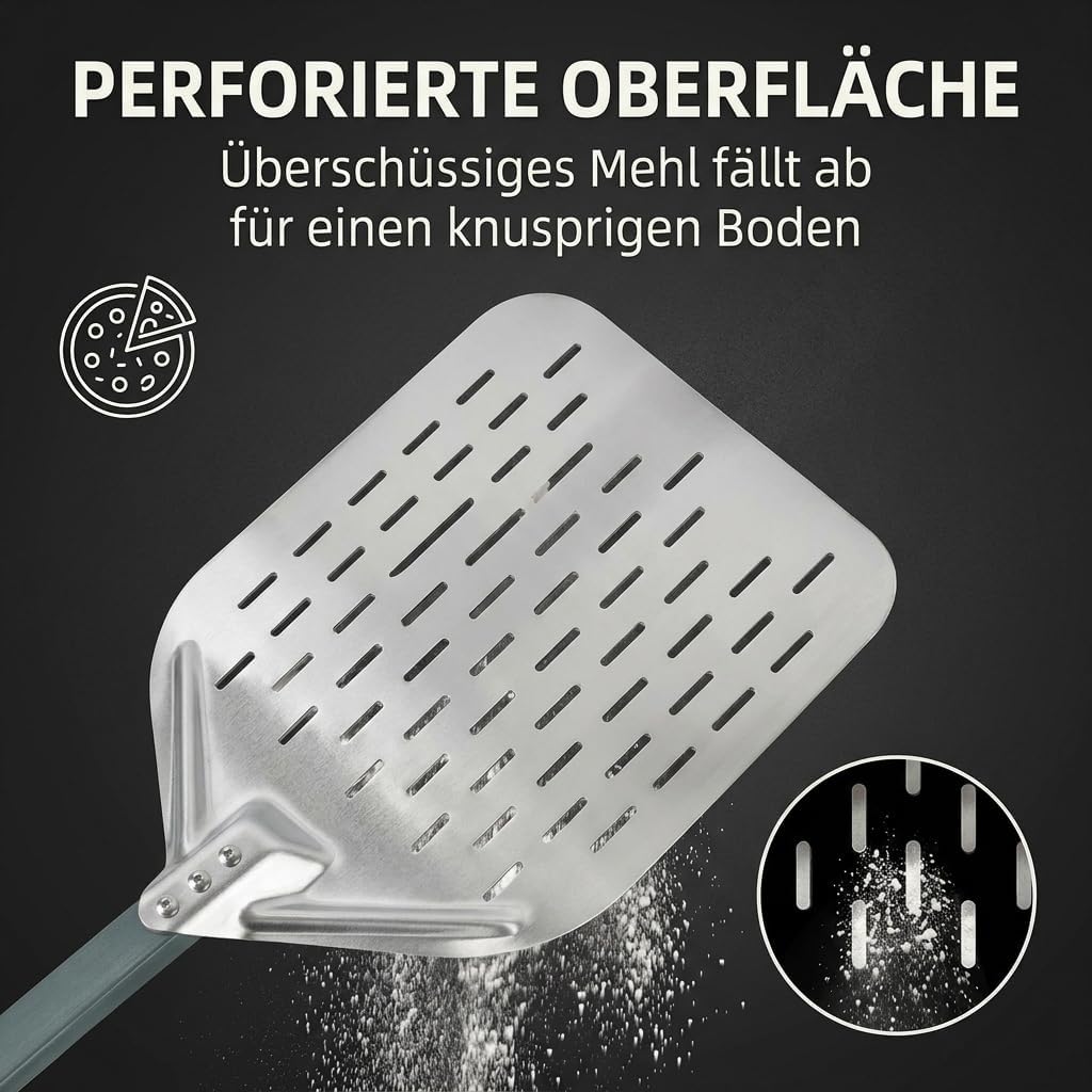 Pizzaschieber 40 * 30cm 12 Zoll Aluminium Pizzaschieber perfekter Grösse und perforiertem Design für