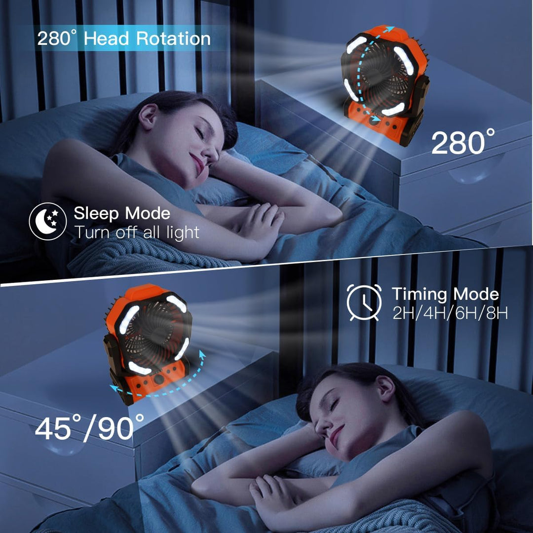 ELZO 20000mAh Camping Ventilator, Wiederaufladbarer Tischventilator USB Ventilator mit LED Licht &amp; H