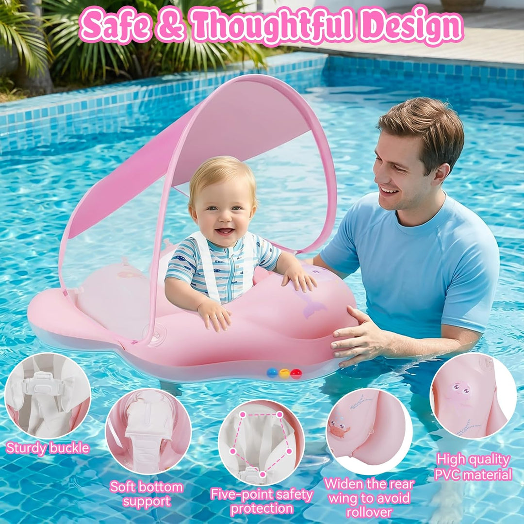 Baby Schwimmring mit Sonnendach UPF50+ Schwimmring Baby mit Sonnendach mit 1*Luftpumpe & 2*Flickzeug