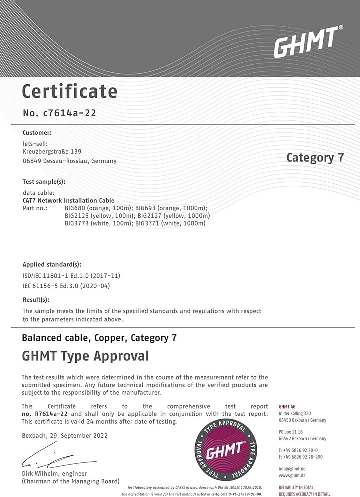 BIGtec CAT 7 Netzwerkkabel Verlegekabel LAN Kabel 350m CAT7 PiMF halogenfrei Zertifiziert GHMT BauPV