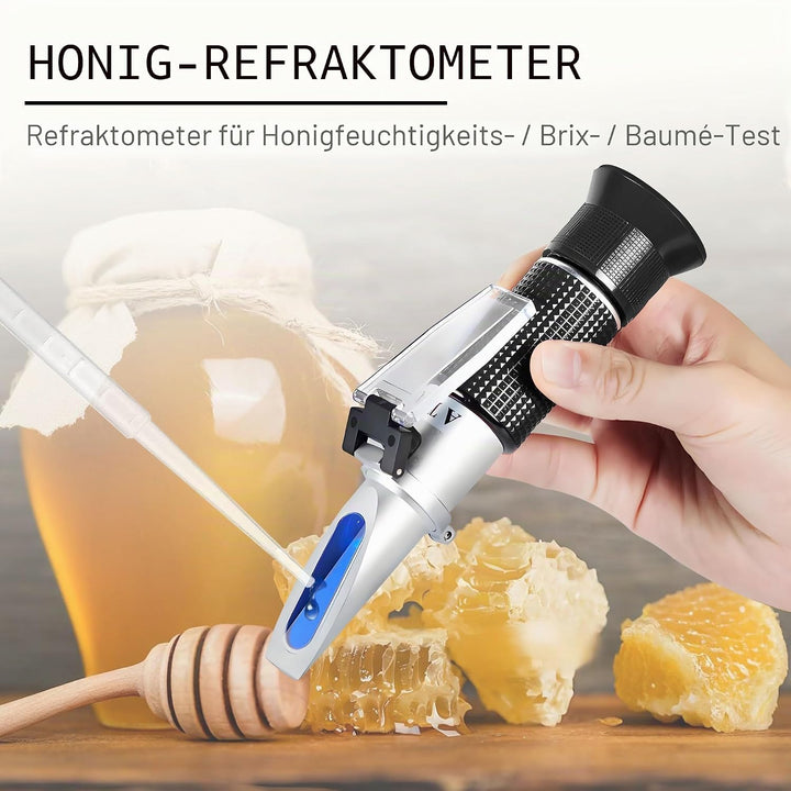 Honig Refraktometer,V·RESOURCING Imker Brix Feuchtigkeit Honig Refraktometer mit Dreifach-Skala( Bri
