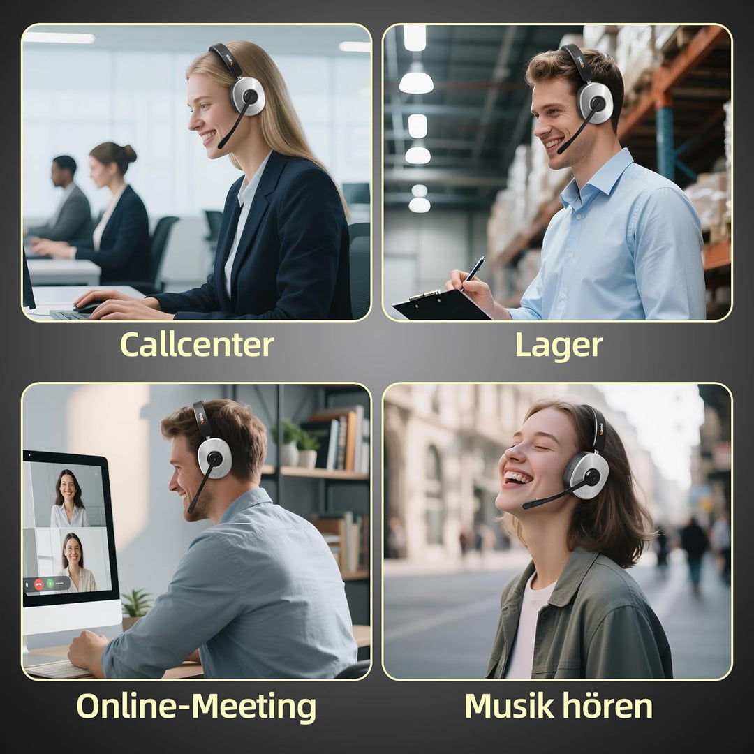 Wantek Kabelloses Headset mit Mikrofon, Bluetooth Headset mit Ladestation, Wireless Kabelloses Headp