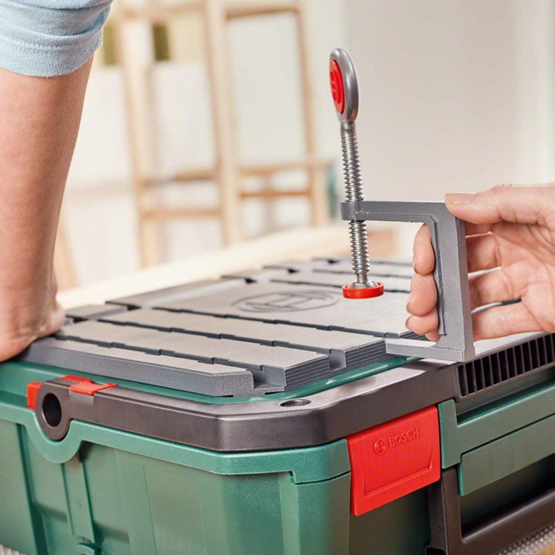 Bosch Workbox SystemBox mit integrierter Werkbank-Auflage (Grösse S, Zubehör für Bosch Stichsäge PST