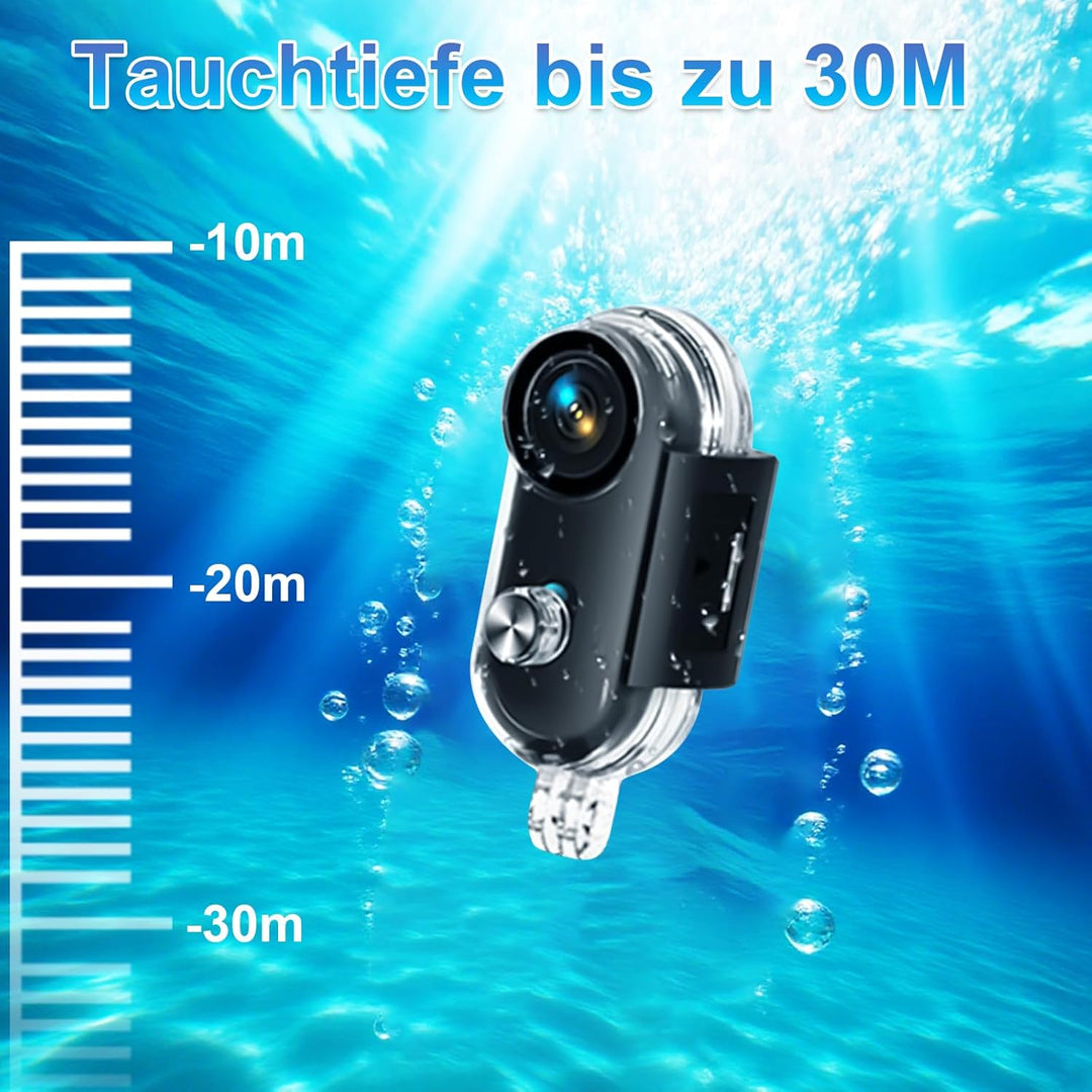 Actionkamera HD 1080P mit WiFi, Kleine wasserdichte Kamera 30M (IPX8) | 120 Min Akkulaufzeit | 360°+